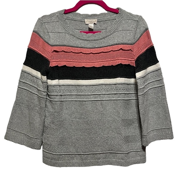 LOFT Scalloped Striped Sweater, Grey and Pink, Size Small - Picture 9 of 9
